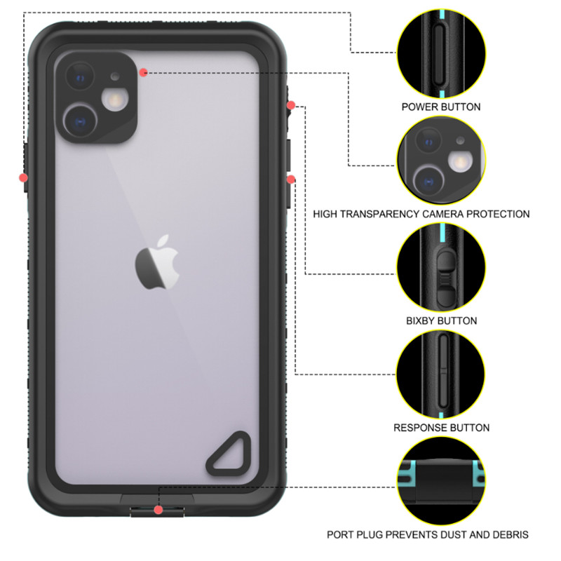 新しいPC + TPE +ペット防水防塵防雪電話アクセサリーケースiphone 11（ブルー）透明バックカバー