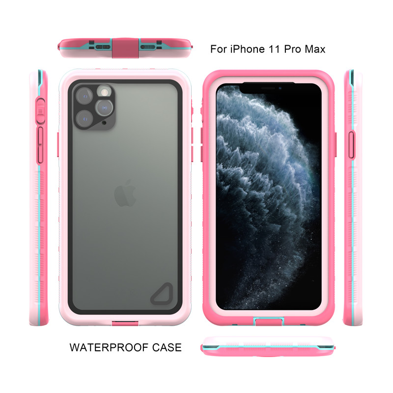 防水ケースポーチ防塵iphone 11プロマックスケースドライケース防水携帯電話ケース（ピンク）透明バックカバー付き