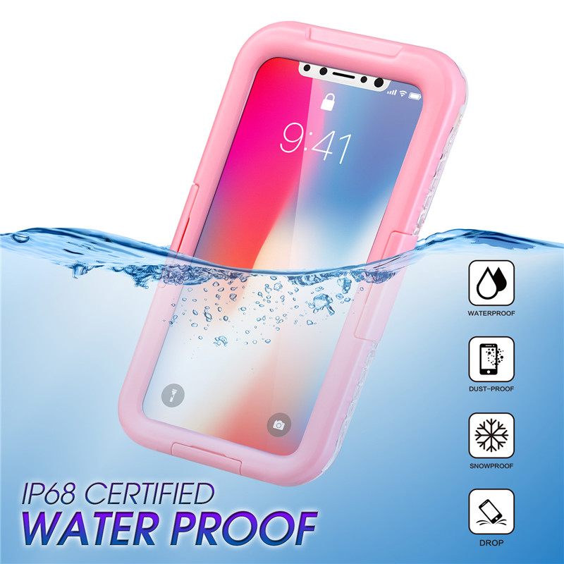iPhone XRのIP 68ケース防水電話財布すべてプルーフケース（ピンク）